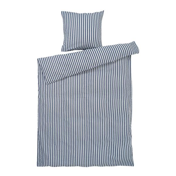 Bæk&Bølge Lines Påslakanset 140x220 cm Mörkblå/Vit
