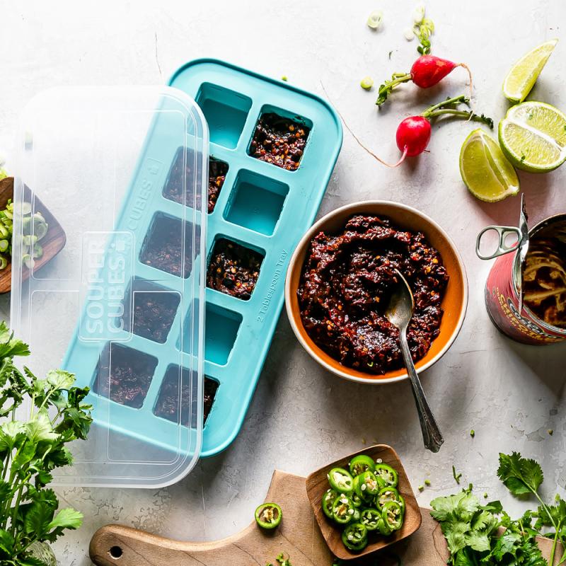 Souper Cubes Matförvaring och Lock Silikon Matsked 10x30 ml 2-pack Blå 