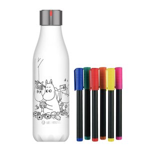 Les Artistes Bottle Up Mumin termoflaska 0,5 L med pennor vit/multi