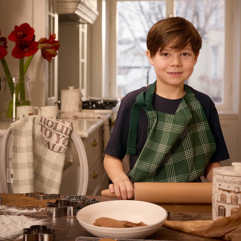 Lexington Förkläde linne/bomull rutigt grön/vit