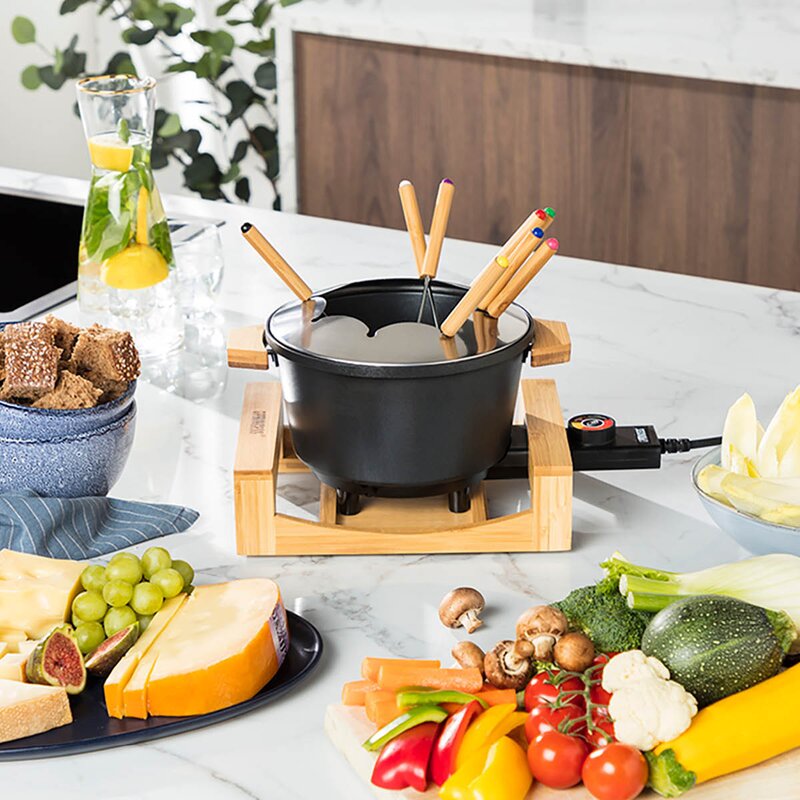 PRINCESS Fondueset med 8 gafflar 173025 1,5L svart/bambu