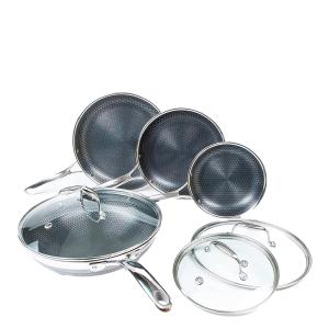 Hexclad Hybrid Stekpanna + Wok Set 7 delar Silver/Svart