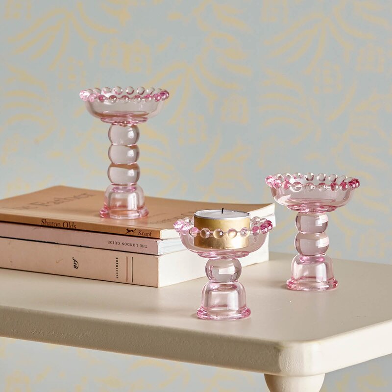 Bloomingville Delphia ljusstake i glas 3 delar rosa