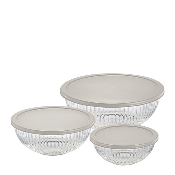 Modern House Daily Use skålset 3 delar med lock klar/ljusgrå