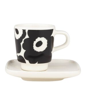 Marimekko Oiva Unikko espressokopp 5 cl med fat svart/vit