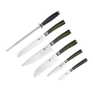 Hexclad Hybrid Knivset 6 delar Silver/Skogsgrön