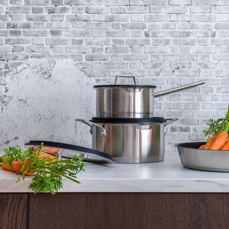 Modern House Geo grytset 3 grytor med lock 1,5L/3L/4L borstat stål