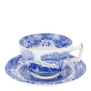 Spode Blue Italian kopp med fat 28 cl blå/vit