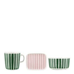 Marimekko Piccolo frukostset 3 delar 40 cl vit/grön/rosa