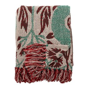 Bloomingville Jangal pläd 160x130 cm beige/röd/grön