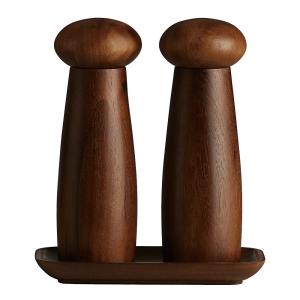 Aida Raw Teak Keramisk Kvarnset med Bricka 3 delar Mörkt Teak