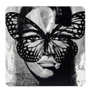 Carolina Gynning Glasunderlägg 9x9 cm Golden Butterfly B&W