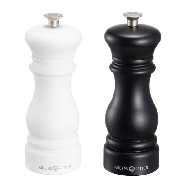 Anders Petter Classic salt- och pepparkvarn 16,5 cm 2-pack bok/svart/vit