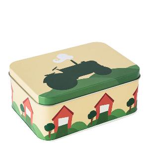 Blafre Traktor & Lada matlåda / förvaringslåda plåt 10x14 cm gul