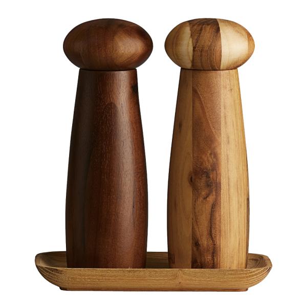 Aida Raw Teak Keramisk Kvarnset med Bricka 3 delar Blandat Teak