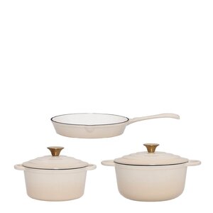 Maku Grytset 3 delar gjutjärn beige