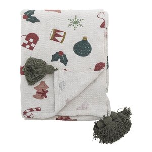 Bloomingville Yule pläd i bomull 130x160 cm julmotiv