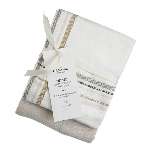 The Organic Company Set med kökshandduk 53x86 cm 2-pack earth check