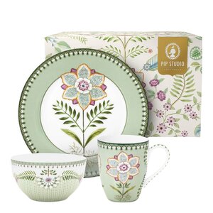 Pip Studio Lily & Lotus frukostset 3 delar ljusgrönt