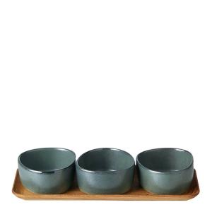 Aida RAW Organic 3 Skålar på teakträbräda Northern Green