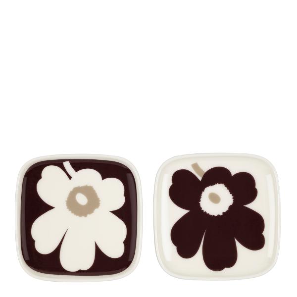Unikko Tallrik 10X10 cm 2-pack Vit/Mörk Vinröd
