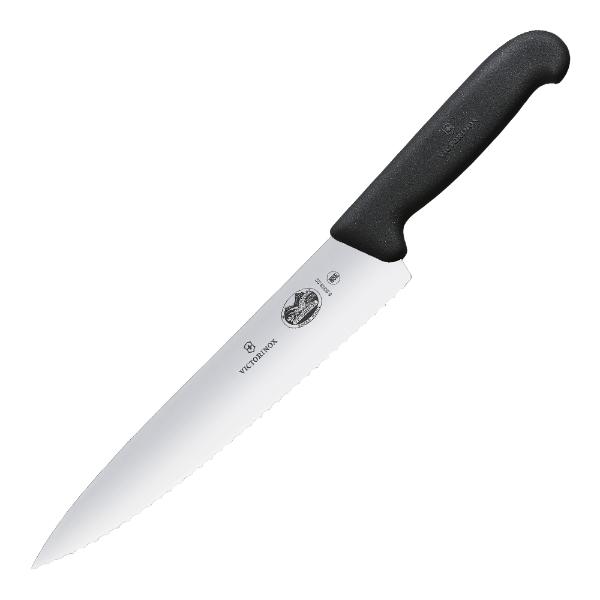 Fibrox Kockkniv med tandad egg 25 cm Svart
