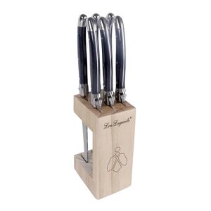 Lou Laguiole Tradition grillknivar i träblock 6-pack antracit