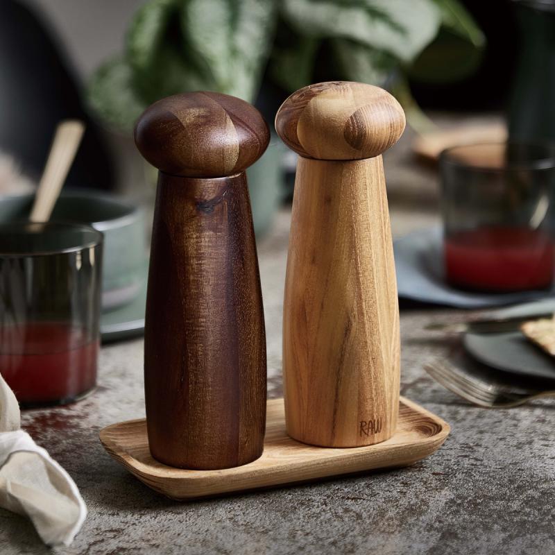 Aida Raw Teak Keramisk Kvarnset med Bricka 3 delar Blandat Teak