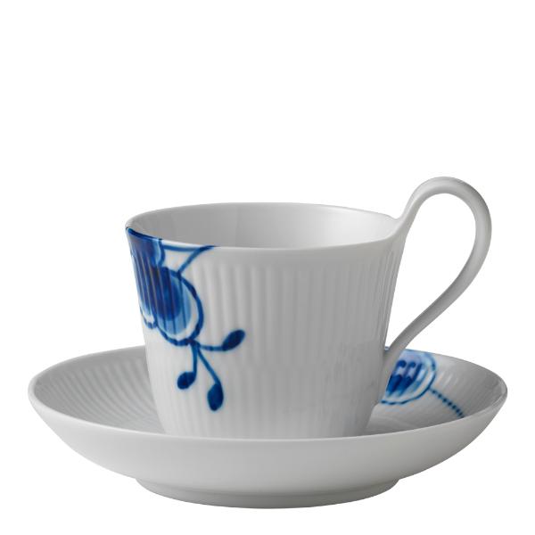 Blue Fluted Mega Kaffekopp med fat 25 cl hög hank