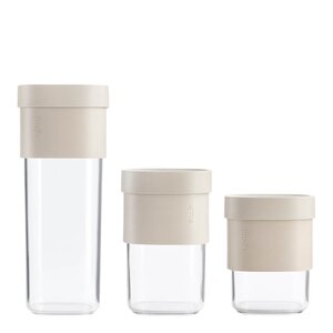 Lékué Flip Storage set förvaringsburk med lock 3 delar + insatser beige