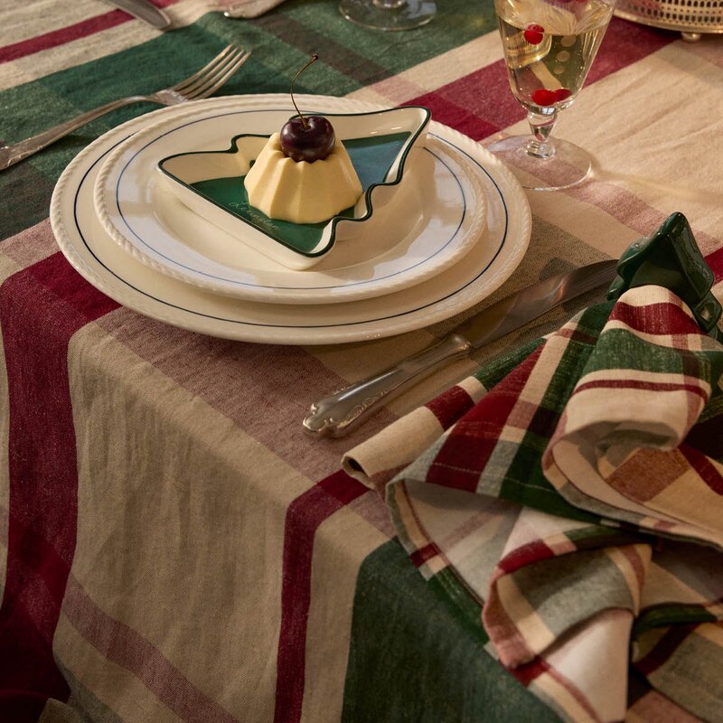 Lexington Servett linne/bomull 50x50 cm rutigt grön/röd/beige