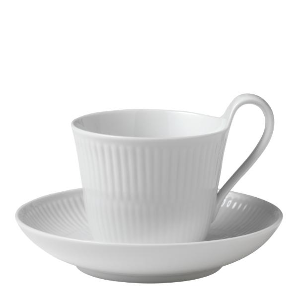 White Fluted Kaffekopp Med Fat 25 cl hög hänkel