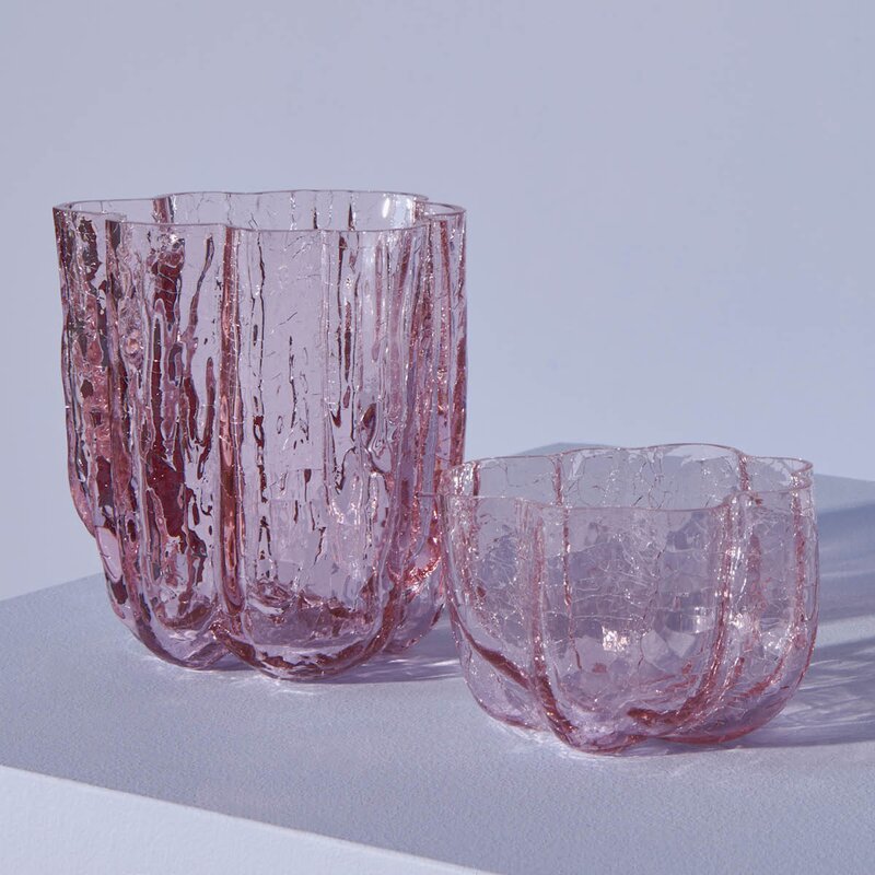 Kosta Boda Crackle ljuslykta 5,8 cm rosa