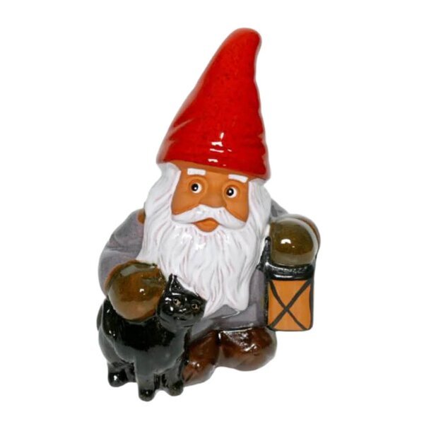 ROLF BERG KERAMIK Tomte med katt lykta 19 cm