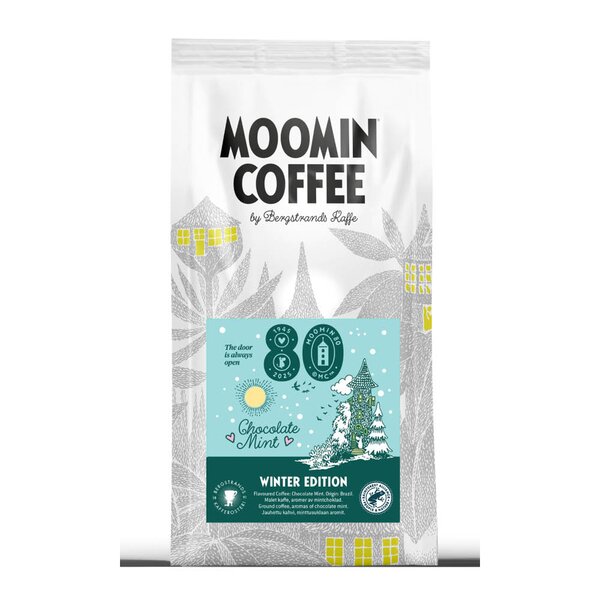 Bergstrands Kafferosteri Mumin 80 vinterutgåva kaffe 250 g mintchoklad