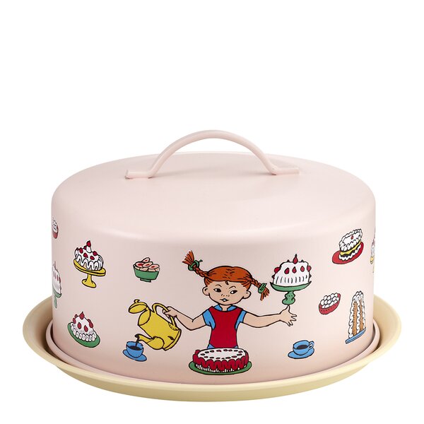 Muurla Pippi tårtfat med lock 28,5x12 cm födelsedag rosa