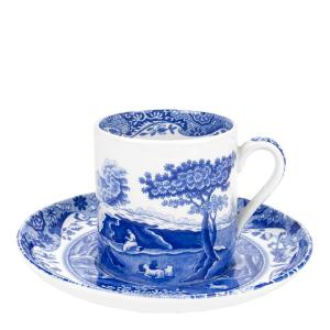 Spode Blue Italian espressokopp med fat 9 cl blå/vit