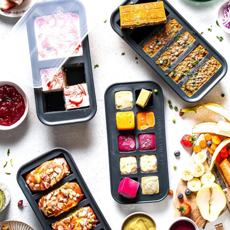 Souper Cubes Matförvaring och Lock Silikon Set 4-pack Grå