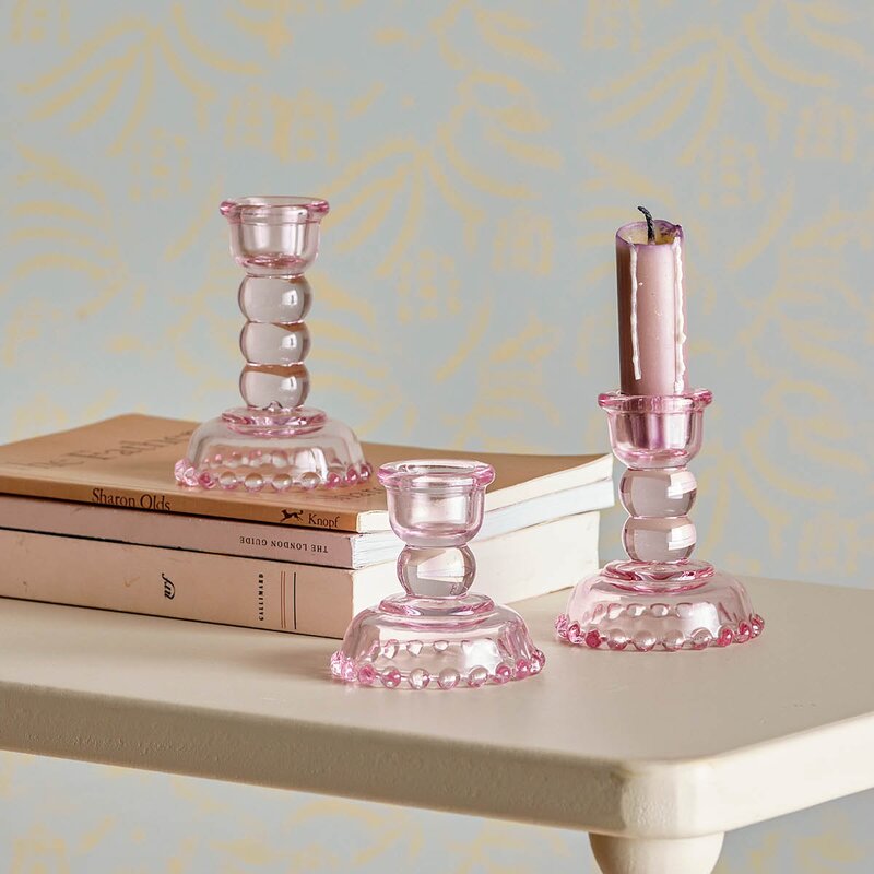 Bloomingville Delphia ljusstake i glas 3 delar rosa