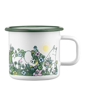 Muurla Mumin emaljmugg 37 cl i trädgården vit