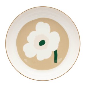 Marimekko Oiva Unikko djup tallrik 21 cm vit/beige/grön
