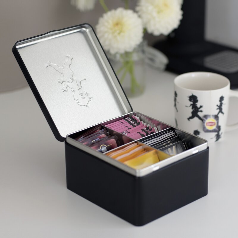 SOLSTICKAN Burk för tepåsar 4 fack Matt Svart