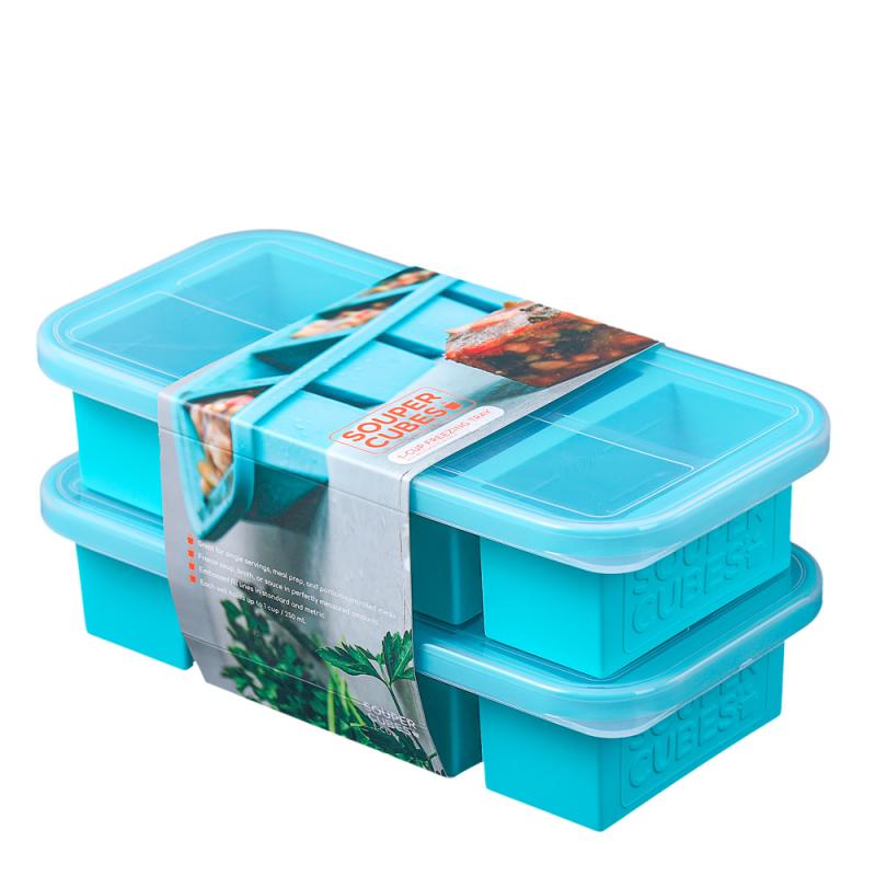 Souper Cubes Matförvaring och Lock Silikon 1-cup 4x250ml 2-pack Blå