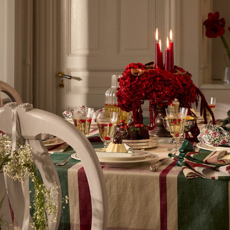 Lexington Servett linne/bomull 50x50 cm rutigt grön/röd/beige