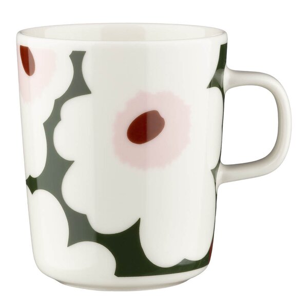 Marimekko Unikko mugg 25 cl vit/mörkgrön/rosa