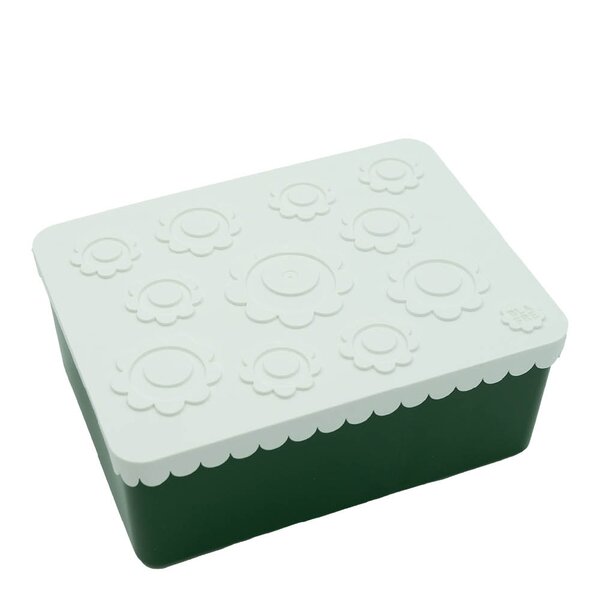 Blafre Blomma matlåda plast tre fack 14x19 cm vit/mörkgrön