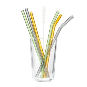 Tranquillo Rainbow sugrör i glas 21,5 cm 6-pack grön/grå/orange