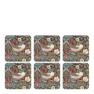 Morris & Co Strawberry Thief Glasunderlägg 6-pack Brun