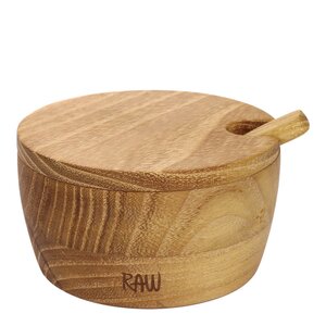 Aida RAW Teak saltkar med lock och sked 4 cm