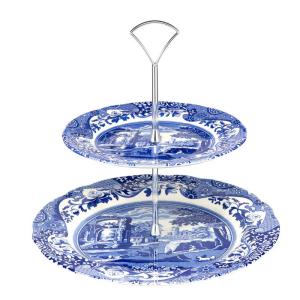 Spode Blue Italian våningsfat 2 våningar 23,5 cm blå/vit